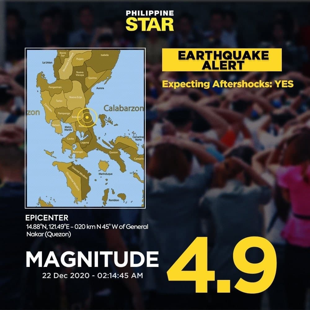 今日凌晨2点菲律宾发生4.9级地震，地震中心大约离makati 68公里