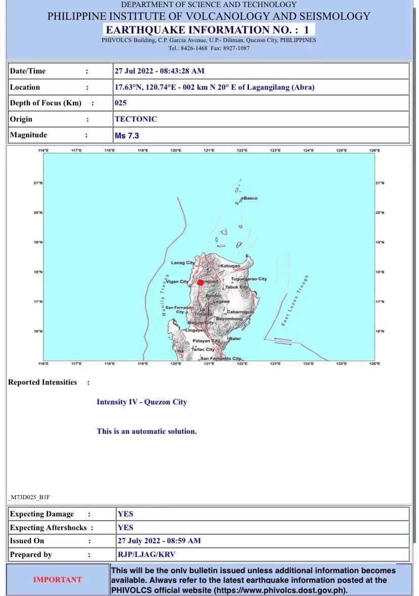 菲律宾吕宋岛发生7.3级强震 大马尼拉震感强烈